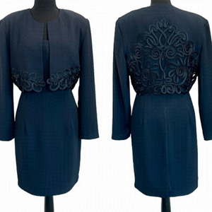 JOSEPH Ribkoff vintage navy blue dress matching lace bolero jacket set Sz 12